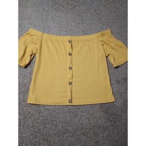Women's Large Live In The Moment Mustard Yellow Off The Shoulder Ribbed Blouse